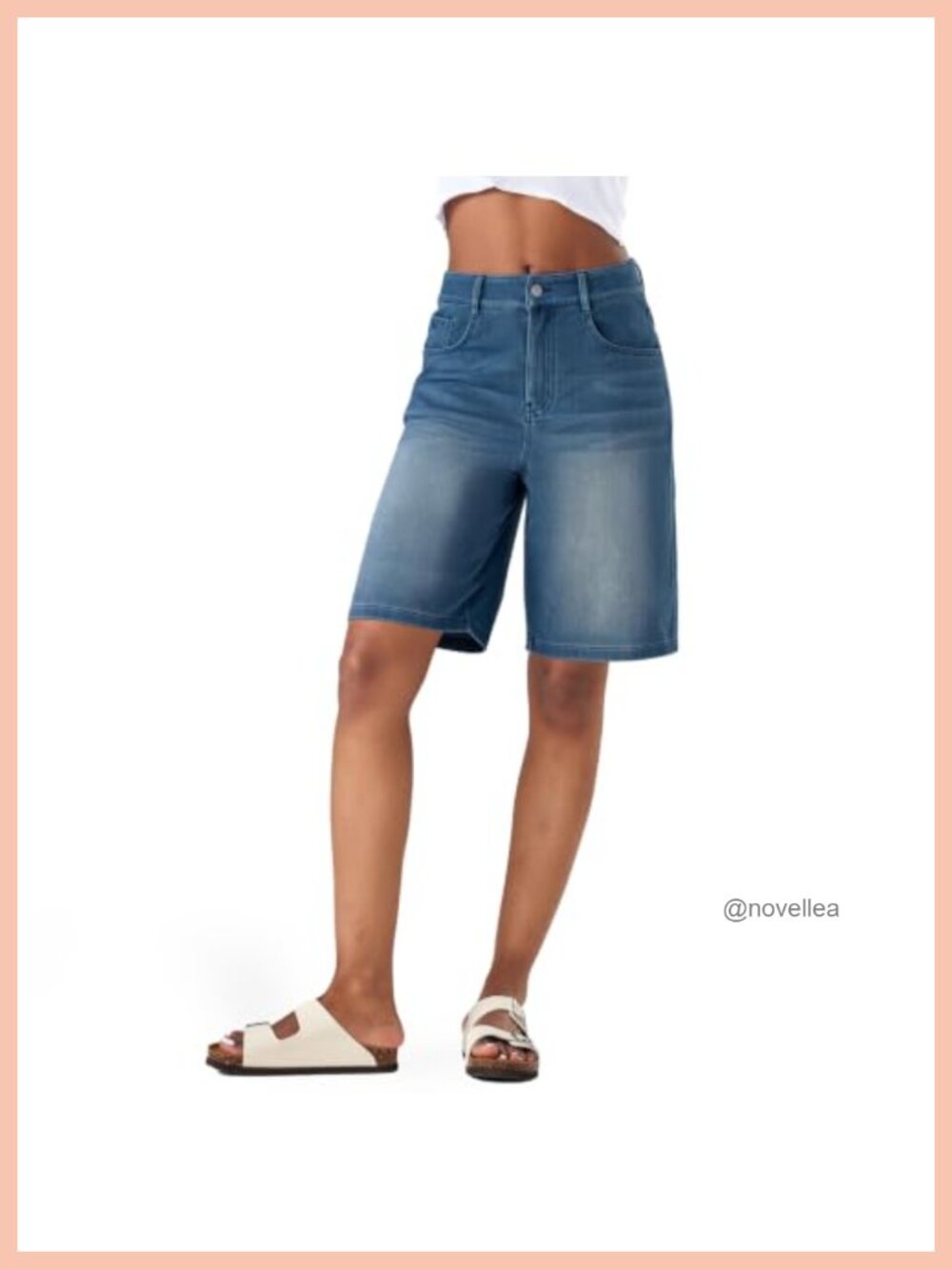 Women's Stretchy Denim Bermuda Shorts High Waisted Wide Leg Loose Fit Knee
